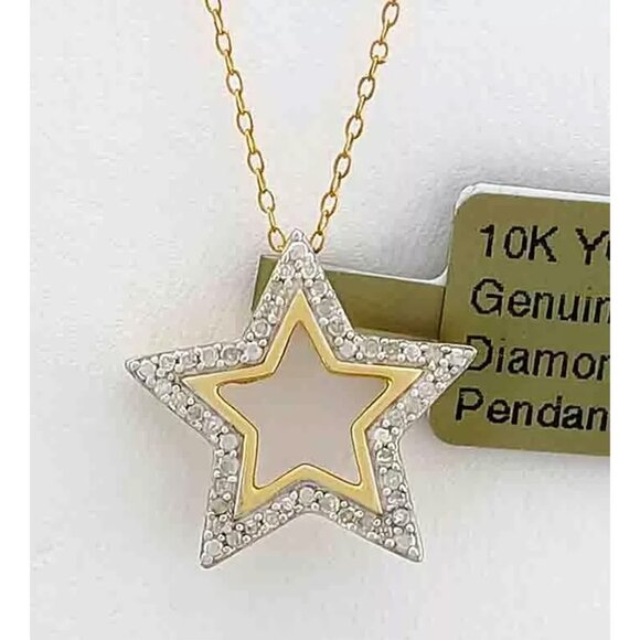 Genuine Diamond Star Pendant 10k Yellow Gold